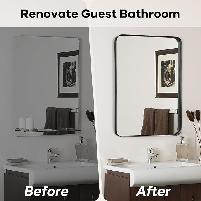Bathroom Wall Mirror Over Sink - 24x32 Inch Black Matte Framed Mirror for Restroom, Rectangle Matal Frame Black Vanity Mirror for Bathroom, Entryway, Living Room, Fireplace