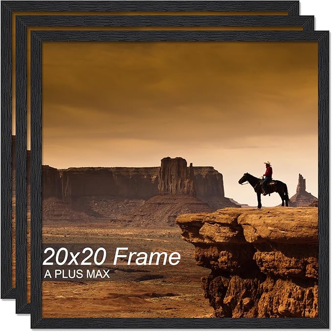 A PLUS MAX Square 20x20 Frame Set of 3, Black Engineered Wood Picture Frame for 20 x 20 Picture Poster Photo, Light Weight 20by20 Frame with Wood-grain for Wall - 3 Pack/Black/20 x20