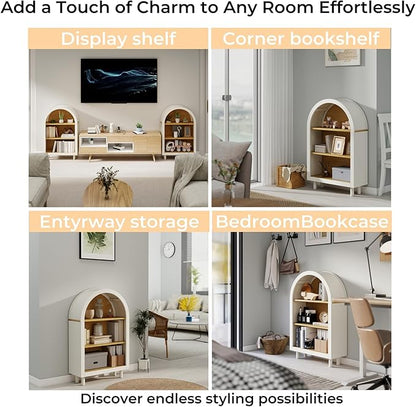 3-Tier Arched Bookcase,Modern Low Short Bookshelf,Small Wood Open Display Shelf,Arched Storage Cabinet for Living Room,Bedroom,Home Office,White