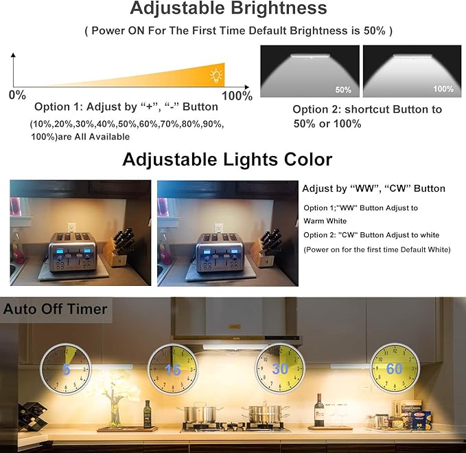 LDOPTO Battery Operated Lights Wireless Under Cabinet LED Closet Lighting Under-Counter Light fixtures Without Wiring with Remote/Touch Control for Kitchen Shelf Hallway Stairs, 3 Colors 3 Pack