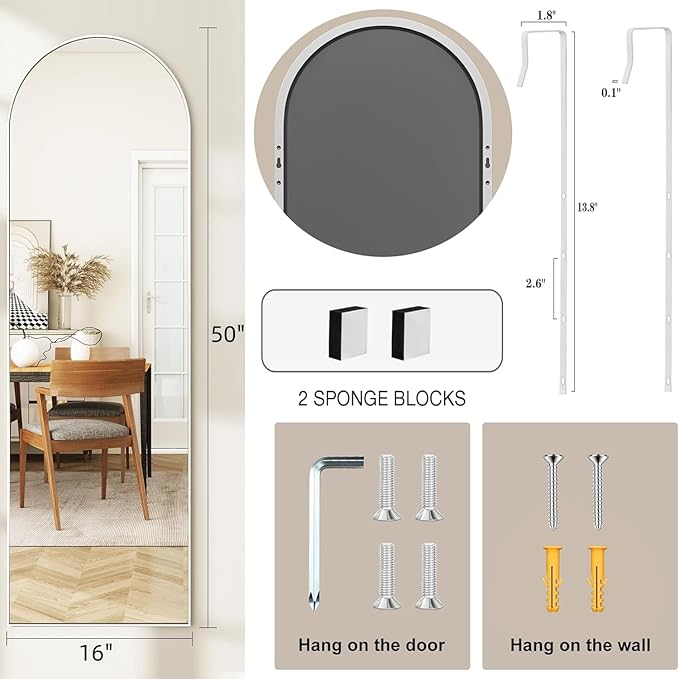 Door Mirror, Arched Full Length Mirror Over The Door, 16