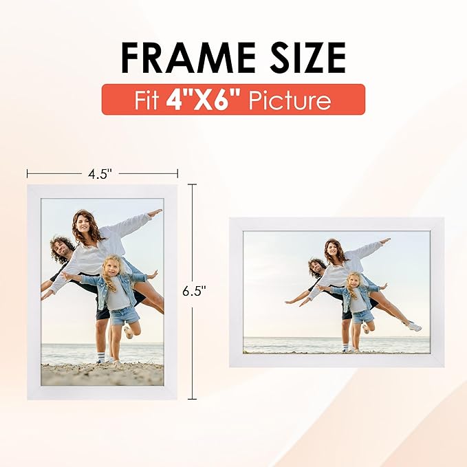 FIXSMITH 4x6 Picture Frame, White Photo Frames with HD Plexiglass for Wall Hanging or Tabletop Display, 2 Pack