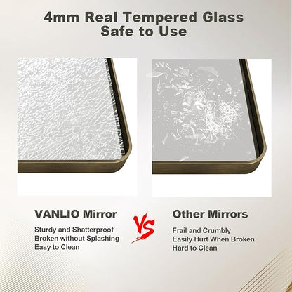 48x32 Bronze Framed Bathroom Mirror, Brushed Bronze Metal Vanity Mirror, Bronze Rectangle Mirror for Wall, Rounded Corner, Tempered Glass, Anti-Rust, Shatterproof (Horizontal/Vertical)