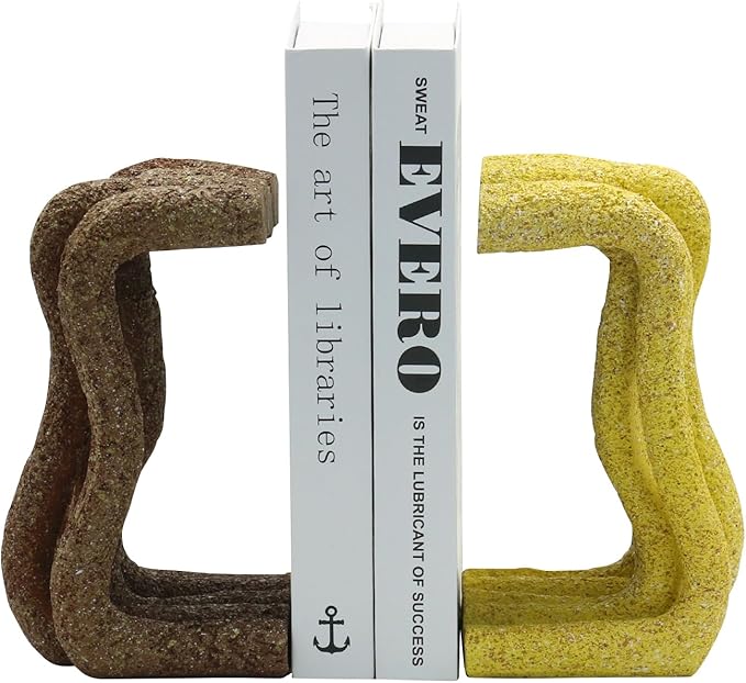 Lukitas Curved Wave Decorative Bookends - Heavy Duty Non-Slip Book Holders, Modern Artistic Ornaments for Office Home Bookshelf Decor, Resin 7.5''