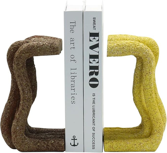 Lukitas Curved Wave Decorative Bookends - Heavy Duty Non-Slip Book Holders, Modern Artistic Ornaments for Office Home Bookshelf Decor, Resin 7.5''