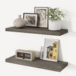 Vivelove Elm Floating Shelves for Wall Solid Wood, 24 Inches Long Rustic Wall Shelf with Invisible Bracket for Living Room Bedroom Bathroom Office Book, Farmhouse Wall Display Shelf, Set of 2 - Grey
