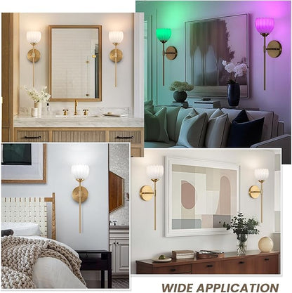 Vintage Battery Operated Wall Sconce Set of 2, Wall Lights with RGB Dimmable Bulbs and Remote,Rechargeable LED Wireless Wall Lamps for Living Room Hallway Bedroom