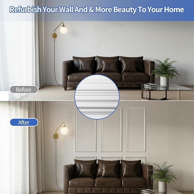KESHWELL Premade Wall Panels,6 Frame Wall Panels for Interior Wall Decor,Accent Molding Kit,Pre-Cut Wainscoting Panels,Wall Molding Trim for Home Bedroom Livingroom Decor (6 Set,54 x 24'',24x24'')