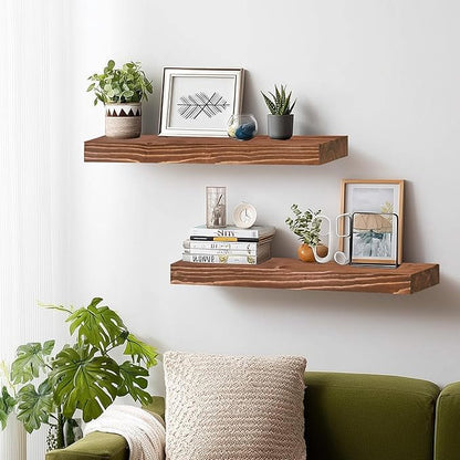 24x8x1.6 inch Floating Shelves Set of 2 – Solid Wood Rustic Brown Wall Mounted Shelf for Kitchen, Bathroom, Living Room