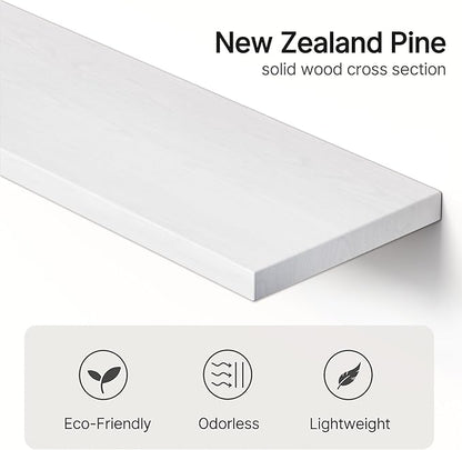 Vailando Floating Shelves for Wall, Set of 3 Solid Wood Wall Mounted Shelves, 16" White Display Shelf for Bedroom, Living Room, Bathroom, and Kitchen Decor - Heavy-Duty & Natural Pine