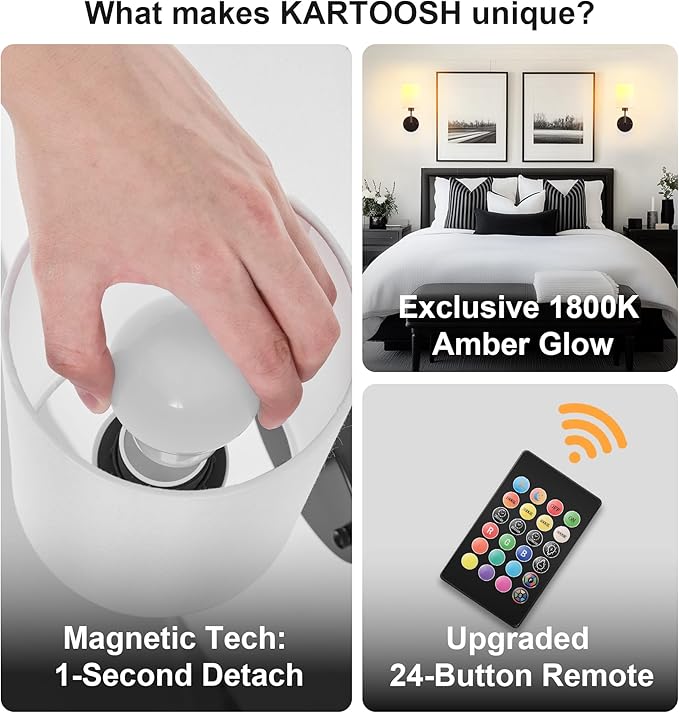Battery Operated Wall Sconce Set of Two,Wireless Rechargeable Wall Light With Remote Control, Dimmable, 1800K/3000K/4000K/6000K/RGB, Timer, for Living Room, Bedroom, Fireplace, TV, 13.5 Inch, Black