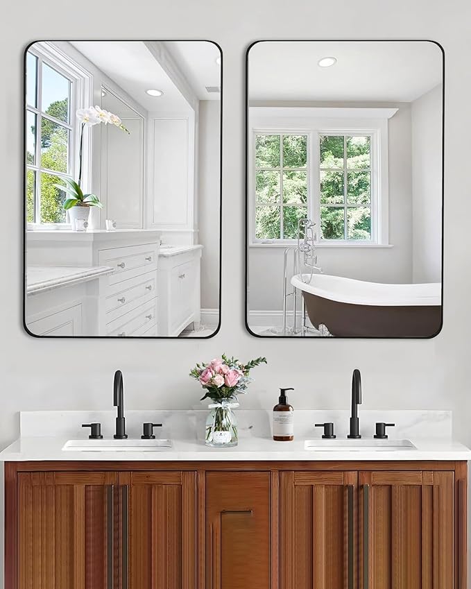 Tanmicoshomy Black Framed Bathroom Wall Mirror, 20x30 Inch Rectangular Mirrors with Tempered Glass for Bedroom,Living Room or Entryway