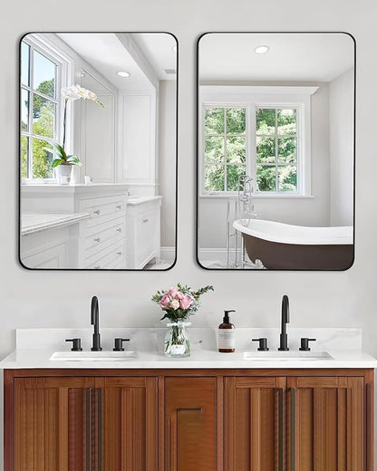 Tanmicoshomy Black Framed Bathroom Wall Mirror, 20x30 Inch Rectangular Mirrors with Tempered Glass for Bedroom,Living Room or Entryway