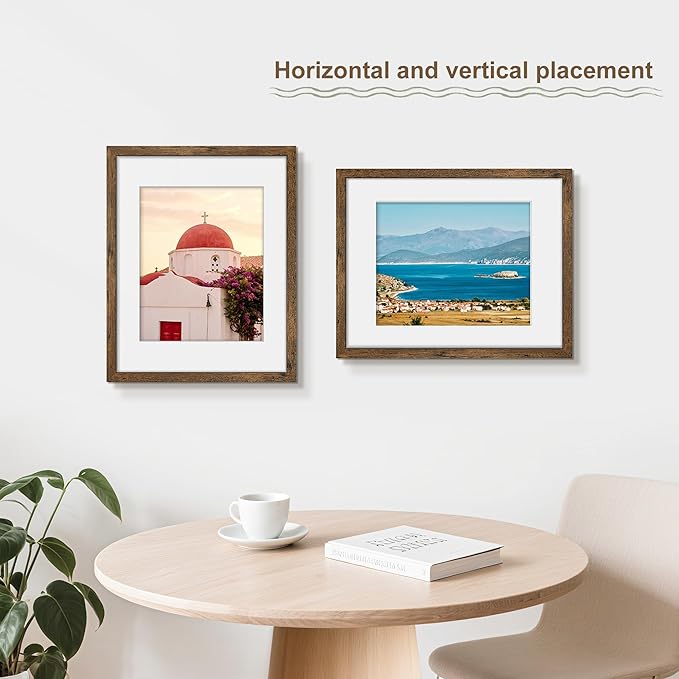PEALSN 11x14 Picture Frame Set of 6, Display Pictures 8x10 with Mat or 11x14 without Mat for Wall Mounting or Table Top Display, Photo Frames Collage for Wall Decor, Rustic Brown