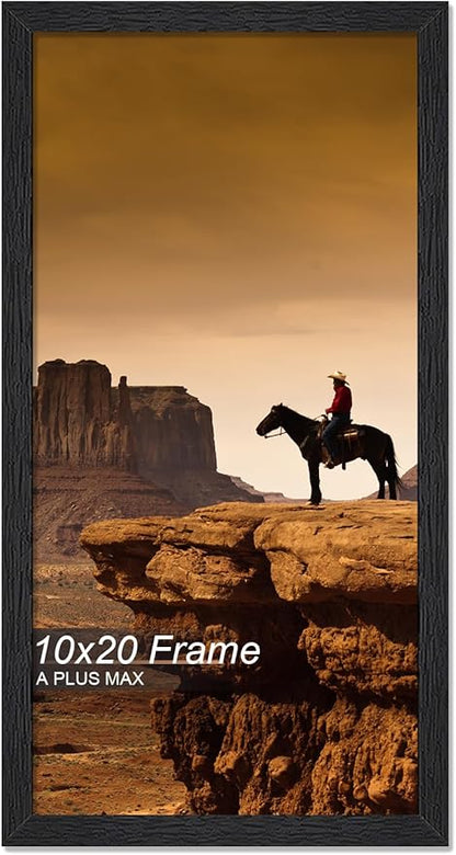 A PLUS MAX 10x20 Picture Frame, Black Engineered Wood Frame for 10 x 20 Inch Picture Poster Photo, Light Weight 10 by 20 Frame with Wood-grain for Wall - 1 Pack/Black/10 x20
