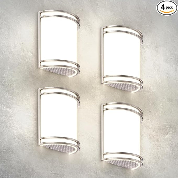 ASD LED Indoor Wall Mount Light Fixture - 10 Inch 15W Modern Interior Brushed Nickel Dimmable Wall Sconce Light - ETL 3000K 4000K 5000K Adjustable - Hallway, Bedroom LED Wall Lights, 4 Pack