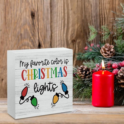 Christmas Decor Christmas Sign Decorations for Home My Favorite Color Is Xmas Light Sign for Home Office Desk Table Cubicle Shelf Xmas Desk Accessories 5 x 5 inch