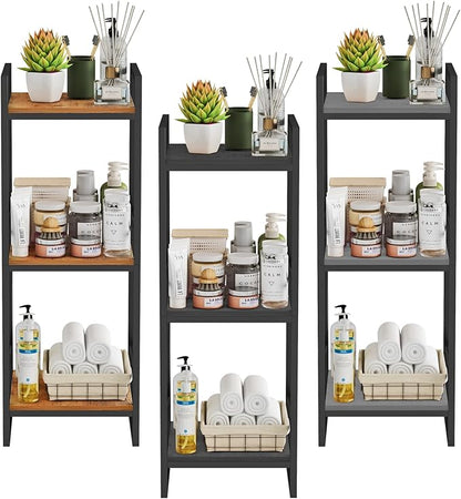 BYFU 3 Tier Bathroom Storage Open Shelf, Freestanding Metal Corner Storage Rack Shelving Unit for Bathroom Kitchen Living Room Hallway, Grey