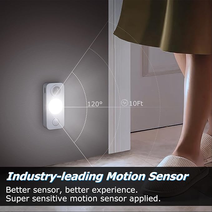LED Motion Sensor Puck Lights, Rechargeable Cabinet Lights, Stick on Wireless LED Night Light for Closet, Drawer, Shelf, Under Cabinet, Daylight White 6Pack, USB Charging Cord Included