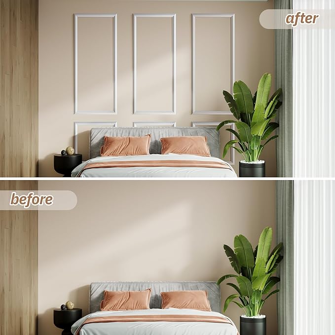Peel and Stick Wall Molding Kit, Accent Wall Panels for Interior Wall Decor with Double-Sided Tape, 3 Set Pre-Cut PS Wainscoting Panels (54 * 24 in)