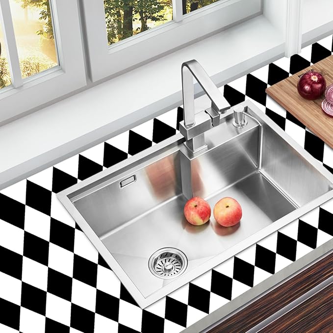 Black and White Peel and Stick Wallpaper Diamond Wallpaper Rhombus Contact Paper 17.3