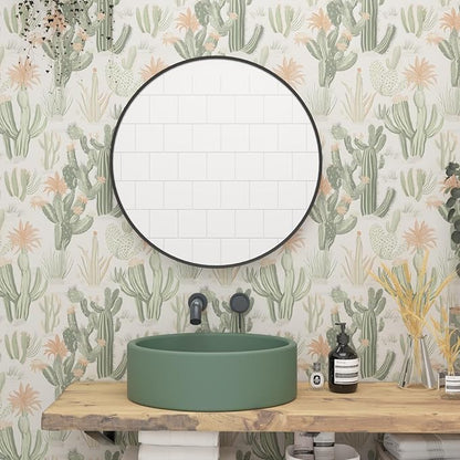 Cactus Wallpaper Peel and Stick, Beige Green Succulent Contact Paper, 17.5" x 118" Floral Boho Botanical Wall Paper Self Adhesive Removable Waterproof for Bedroom Cabinet Drawer Table Decor