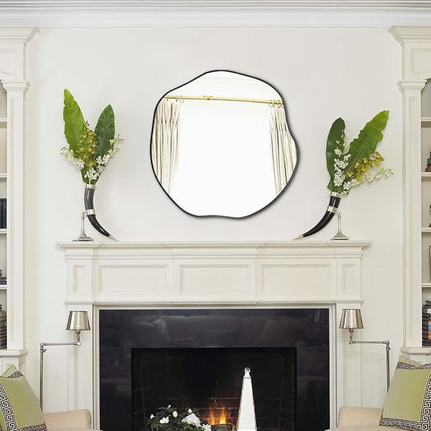 POZINO Irregular Mirror, 20" Asymmetrical Wall Mirrors, Scalloped Rounded Mirror, Modern Frameless Abstract Mirrors for Living Room Bedroom Bathroom Entryway Hallway Fireplace