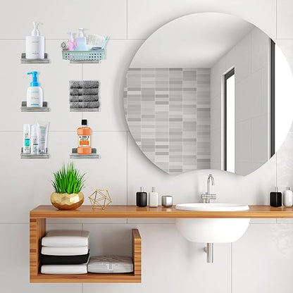 Small Floating Shelf, 5x5 Inch Wall Mounted Mini Shelf, Rustic Wood Shelf for Bedroom Living Room Bathroom Kitchen Set of 6 -Vintage Grey
