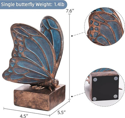 Vintage Blue Butterfly Bookends,Resin Book Ends for Shelves,Heavy Duty Decorative Bookends,Creative Book Stopper Holder Decor for Desk Home Office,Shelf Decoration,Gifts for Mother's Day