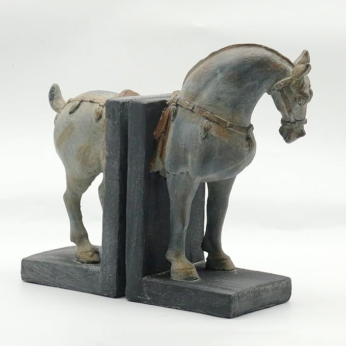 Lukitas Tang Horse Decorative Bookends, Heavy Duty Non-Slip Book Holders, Vintage Artistic Ornaments for Office Home Bookshelf Decor, Resin