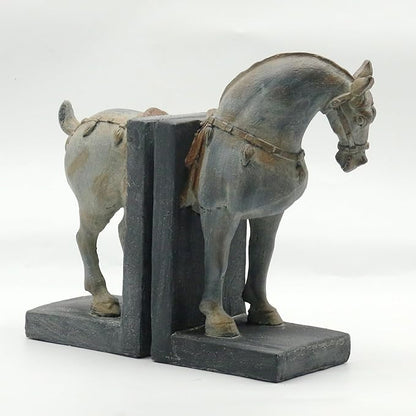 Lukitas Tang Horse Decorative Bookends, Heavy Duty Non-Slip Book Holders, Vintage Artistic Ornaments for Office Home Bookshelf Decor, Resin