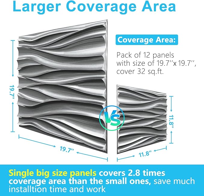 STICKGOO 3D Wall Panels, Brushed Silver Decorative Wall Covering Panels, Wave Wall Panels for Interior Wall Decor, PVC Accent Tiles for Living Room, TV Backdrop
