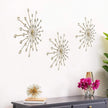 ZEXUIRU 3 Pack Gold Sunburst Wall Decor – Metal Crystal Wall Art with Sparkling Rhinestones, 14’’/18 Inch Starburst Wall Hanging Set for Living Room Bedroom Bathroom – Modern Bling Home Decorations
