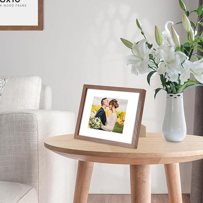 puthiac 5x7 Solid Oak Wood Picture Frame, Fits 4x6 with Mat or 5x7 Without Mat, Wall or Tabletop Display with Stand, Vertical or Horizontal, Plexi Front, 3 Pack, Walnut