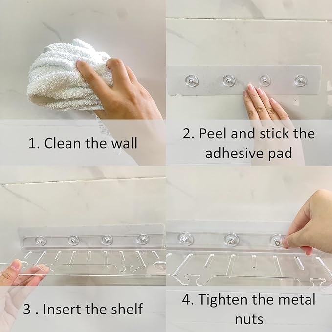 Acrylic Floating Shelves, 2 Pack, 12 inch, Adhesive Bathroom Shelves, Rental Friendly Wall Shelf No Drill Shelf, Wall Organizer for Perfume, Cosmetics, Skincare, Home Decor