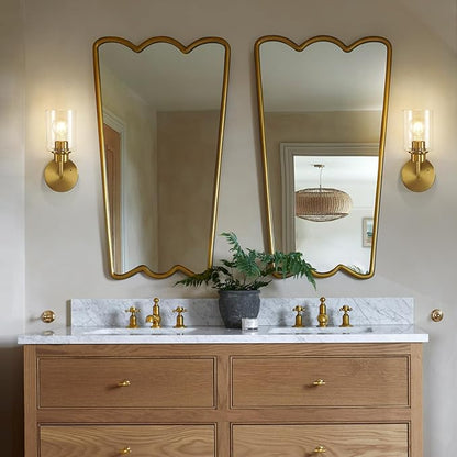 Battery Operated Wall Sconce Set of Two - Dimmable Wireless Sconces Set of 2 with Remote Control, Cordless Rechargeable Gold Wall Lights 3000K Modern wall lamp for Bathroom Bedroom Living Room