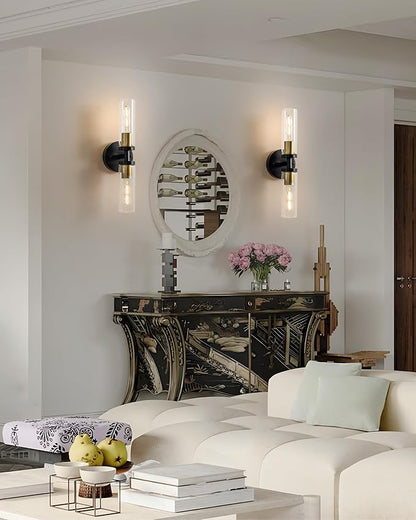 KSRYSZCQ Wall Sconces Set of Two Black and Gold Bathroom Wall Sconce with Clear Glass 15.75" Modern Wall Sconces for Bathroom Living Room Hallway Bedroom Kitchen