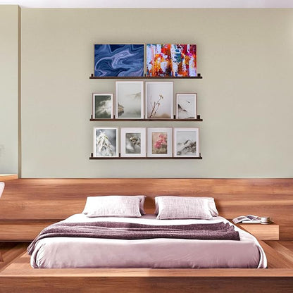 AZSKY Deep Walnut Floating Shelves Large Long Wall Storage Shelves Dark Walnut 48 Inch Wall Mount Hanging Picture Ledge Wall Decor for Bedroom Living Room Bathroom Kitchen Storage a Set of 3
