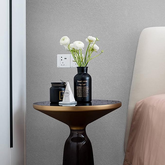 Abyssaly 15.7 inch X 118 inch Silver Grey Wallpaper Embossed Self Adhesive Peel and Stick Removable Home Decoration Vinyl Cabinet Countertops Furniture Countertop Solid Color Shelf Paper Silk