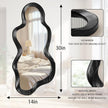 Asymmetrical Mirror Irregular Wall Mirror Modern Wood Frame Unique Mirrors Cute and Stylish Cloud Wavy Mirrors Decorative for Cloakroom Bedroom Living Room Bathroom Entryway 30