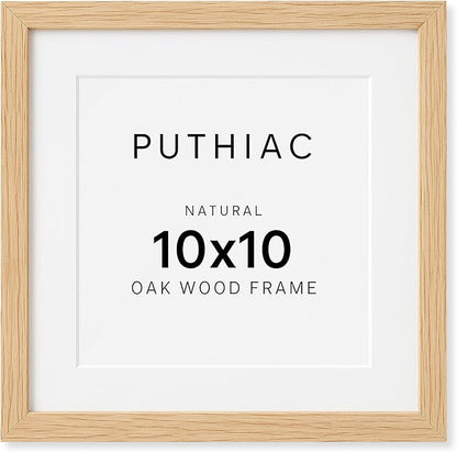 puthiac 10x10 Solid Oak Wood Picture Frame, Fits 6x6 with Mat or 10x10 Without Mat, Wall Display Only, Plexi Front, 1 Pack, Natural Oak