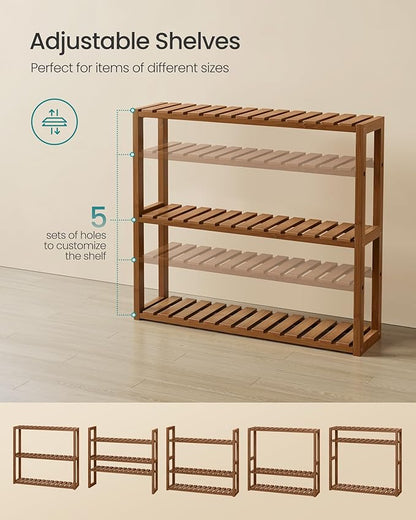 SONGMICS Bamboo Bathroom Shelf, 3-Tier Adjustable Plants Rack, Wall-Mounted or Stand, in The Living Room, Balcony, Kitchen, 5.9 x 23.6 x 21.3 Inches, Coffee Brown UBCB013K01