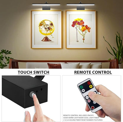 Picture Light,Picture Lights for Wall Cordless,16" Picture Lights with Timer and Dimmable,Battery Wall Lights for Display Gallery Painting Art Frame Portrait-L Black