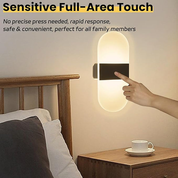 Modern Wall Sconces,2 PCS Acrylic LED Wall Lamps for Living Room Bedroom Hallway,Rechargeable USB Battery Operated,Adjustable Light,Bedside Lights,Touch Control Switch Warm Light(Arc-Shaped)