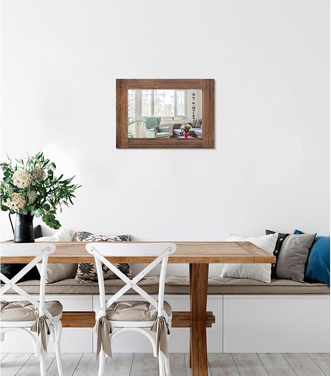 Wood Mirror Rectangular Framed Rustic Vintage Mirrors Decor Farmhouse Bedroom Bathroom Mirror for Dressing Table Entrance Small 16