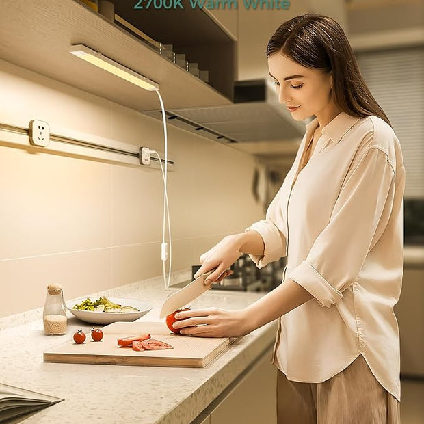 ASOKO 16 Inch Under Cabinet Lights,Plug and Play Under Counter Lighting,2700K Warm White with 700LM Bright,ETL Light Bar with ON/Off Switch for Kitchen,Under Desk,Workbench