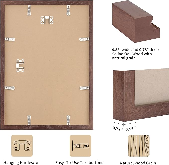 puthiac 18x24 Solid Oak Wood Picture Frame, No Mat, Wall Display Only, Vertical or Horizontal, Plexi Front, 1 Pack, Walnut