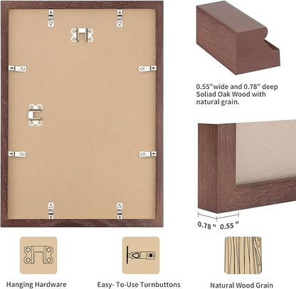 puthiac 18x24 Solid Oak Wood Picture Frame, No Mat, Wall Display Only, Vertical or Horizontal, Plexi Front, 1 Pack, Walnut