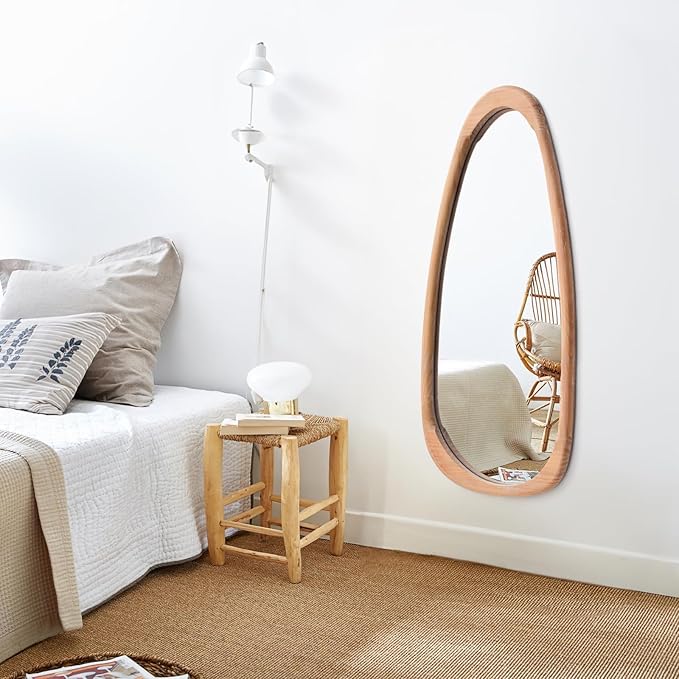 sawsile Irregular Full Length Mirror for Bathroom,Wood Asymmetrical Rustic 19x 42 inch Farmhouse Vanity Unique Decorative Large Full Body Mirror for Entryway,Bedroom,Living Room,Washroom