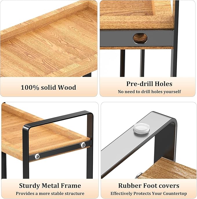 Coffee Station Organizer for Counter,Condiment Storage Caddy for Kitchen,2 Tier Wooden Shelf for Coffee Bar Accessories,Coffee Bar Organizer for Kitchen, Home, Office-Brown
